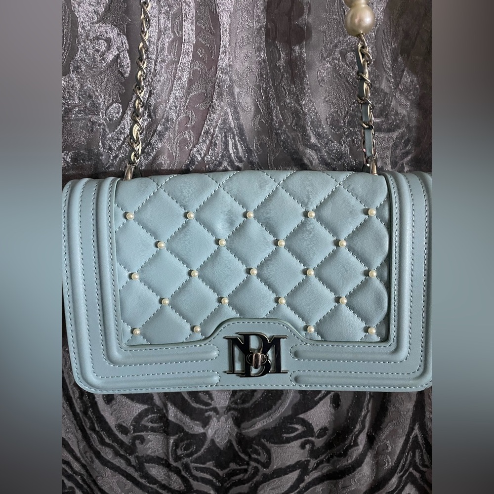 Badgley Mischka Light Blue Quilted Shoulder Bag